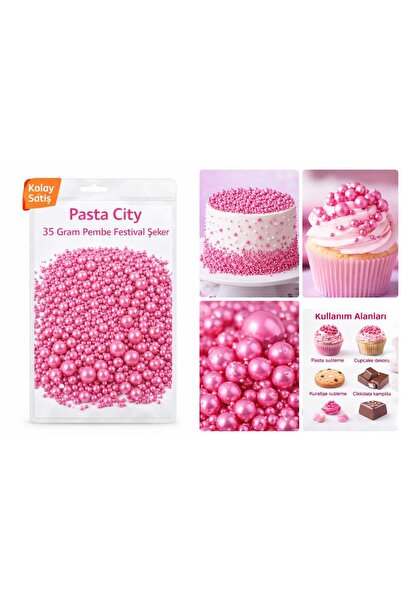By Paster Pembe İnci Şeker 35 Gr | Pasta Süsü | Cupcake, Kek, Kurabiye Dekoru...