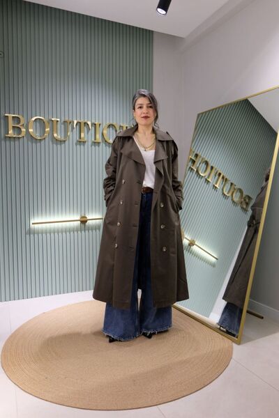 boutich Kadın Oversize Kruvaze Yaka Uzun Trençkot
