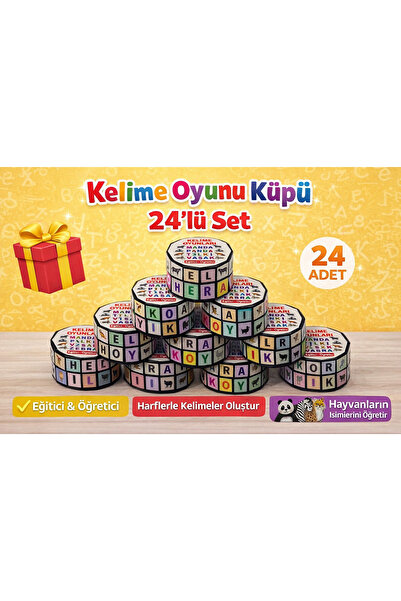 KAR TANESİ Kelime Oyunu Küpü 24’lü Set Eğitici Oyuncak Okul ve Doğum Günü Hed...