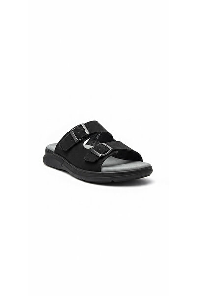 Forelli 40513-H Ejder Black Nubuck Men's Genuine Leather Slippers