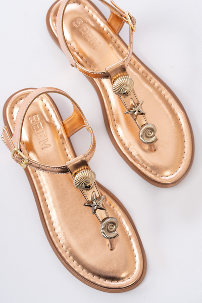 SEEM Γυναικεία σανδάλια σαγιονάρες Ariel Sea Shell σε μπρονζέ χρώμα