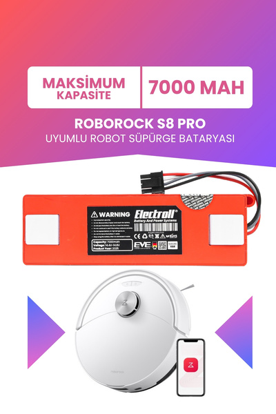 ELECTROLL Roborock S8 Pro Batarya 7000mah Pil Robot Süpürge Bataryası