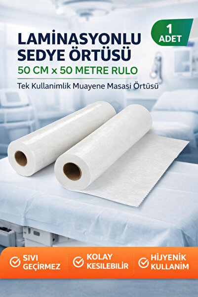 OSKA GLOBAL Laminasyonlu Sedye Örtüsü 50 cm x 50 Metre Rulo Tek Kullanımlık M...