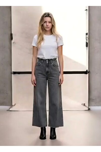 moda camiya High Waist Wide Leg Tassel Trim Smoked Women's Jean Trousers with...
