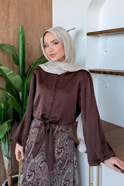 Pearl Satin Shirt Brown