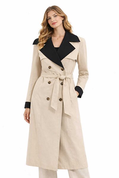 Robin Kol Yaka Siyah Detaylı Trençkot