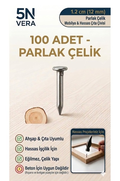 5N VERA 1.2 cm (12 mm) Dekoratif Mobilya ve Hobi Çivisi - Hassas Ahşap ve Çıt...