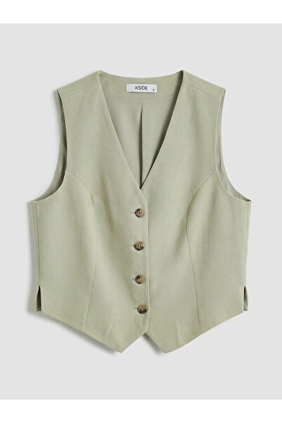LC Waikiki V-Neck Linen Blended Women's Classic Vest