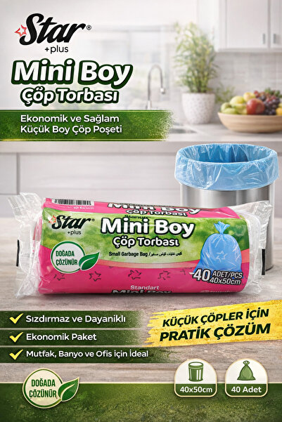 Genel Markalar Star Plus Mini Boy Çöp Torbası 40'lı 1 Paket 40x50 cm Dayanıkl...