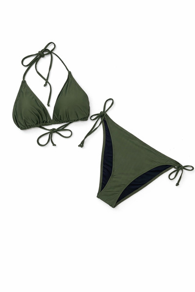 MELON ATELIER Haki Üçgen Bikini Takımı Kadın İpli Ayarlanabilir Üst Alt Set S...