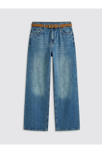 LC Waikiki Vizyon New Season Wideleg Women's Jeans with Belt at the Waist