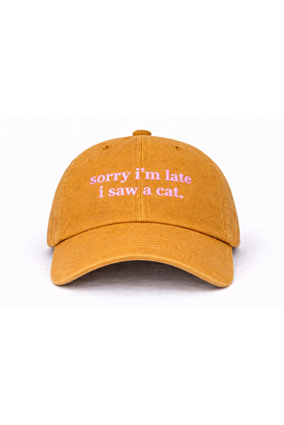 Tresore ''Sorry I'M Late I Saw a Cat'' Embroidered Washed Cap / Cat Embroider...