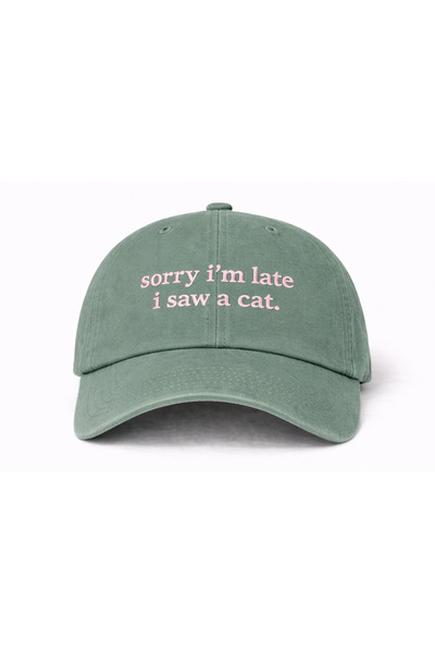 Tresore ''Sorry I'M Late I Saw a Cat'' Embroidered Washed Cap / Cat Embroider...