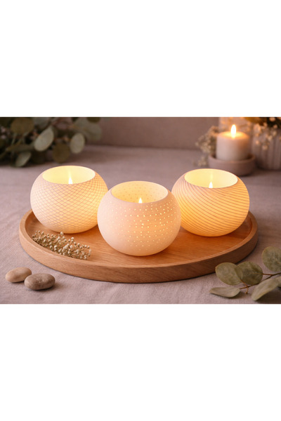 RUBYTAKI Modern PLA Mumluk Seti 3’lü – Dekoratif Işıklı Minimal Tasarım Teali...