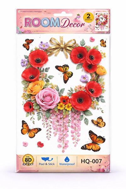 OEM 8D Decorative Wall Sticker with Floral Crown with Butterflies - 33 x 60 cm