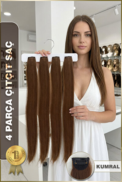 KONAK PERUK Fiber Sentetik Düz 4 Parça Çıt Çıt - Kumral