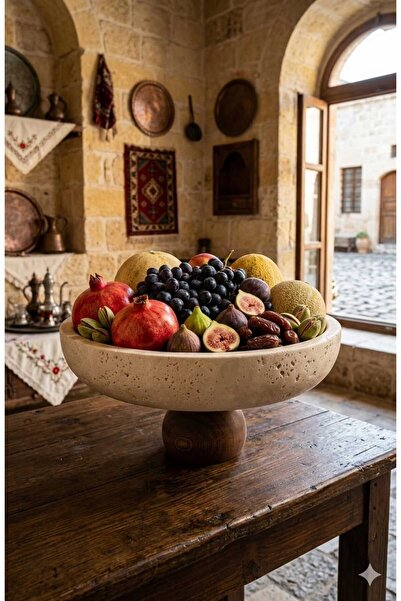 Trend Silver وعاء عرض من حجر الترافرتين الطبيعي من إفيس (25 سم)