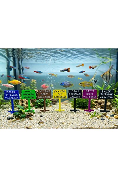 baskıhomed - Akvaryum Dekoru 7'Li Tabela Set-Akvaryum Balık Dekor-Balık Tutma...