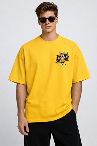 ArtYus Μπλουζάκι Born Savage με στάμπα και λαιμόκοψη ποδηλάτου, Unisex Oversi...