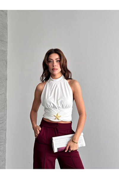 Biber Collection Kadın Gold Yıldız Tokalı Sırt Dekolteli Crop