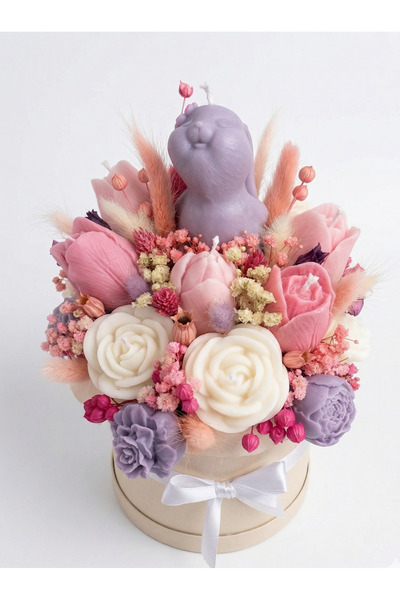 OEM "Pure Spring" Artisan Floral Arrangement – ​​with Purple Bunny, Soy Wax a...