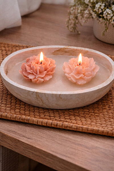 Soul Stone Atelier Decorative Cream Marble Effect Bowl Filled with Midi Candles