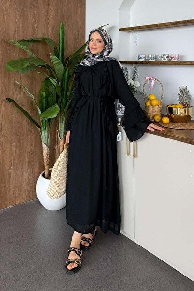 Şulemoda Giyim فستان هوكا مكشكش باللون الأسود