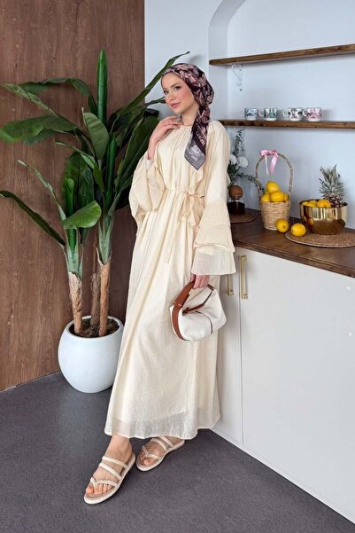 Şulemoda Giyim فستان هوكا مكشكش باللون البيج