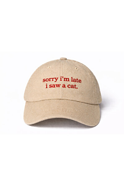 Tresore ''Sorry I'M Late I Saw a Cat'' Embroidered Washed Cap / Cat Embroider...