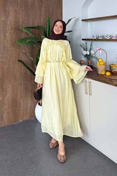 Şulemoda Giyim فستان هوكا مكشكش باللون الأصفر