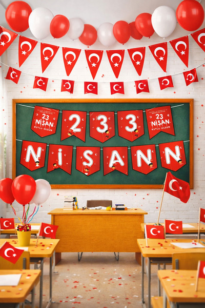 KAR TANESİ 23 Nisan Banner Süsleme Seti – Sınıf Okul Parti Dekoru – Çocuk Bay...