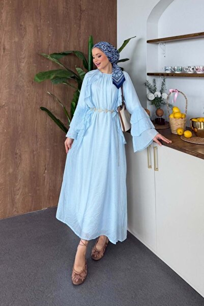 Şulemoda Giyim فستان هوكا مكشكش باللون الأزرق