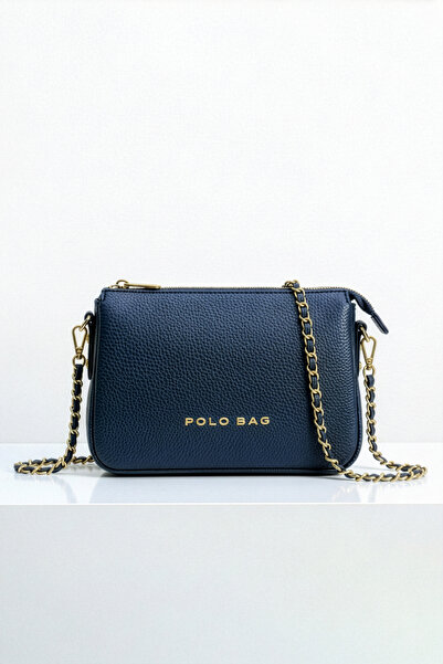 POLO BAG Γυναικεία τσάντα χειρός και ώμου με 3 θήκες, μακρύ λουράκι αλυσίδας ...