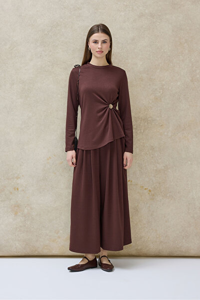 Birgül Bektaş Brown Drawstring Detailed Trousers Set