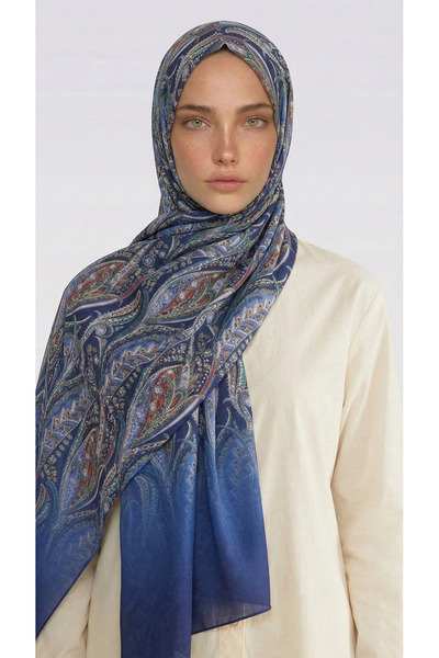 Karaca Șal din bumbac cu model ALMERA - ALBASTRU ÎNCHIS / ALBASTRU CARMELIAN