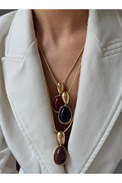 Bade Jewelry Vip Gold Bordo Madalyon Şık Ayarlanabilir Kararmaz Kolye
