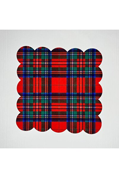 St Morritz Kırmızı Ekose Desenli Dijital Baskılı Kokteyl Peçete 15x15