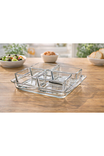 KAVEH Set Servire Masă 5 Piese Baroque – Platou + 4 Boluri Sticlă, Set Aperit...