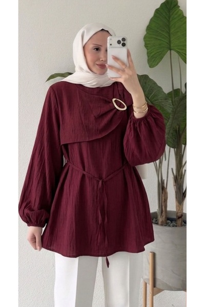 ÇİZGİ Gold toka detaylı lilyum kumaş tunik