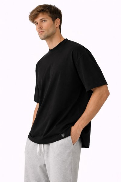 Lizbon Style Oversize Basic T-Shirt Unisex 100% Cotton Casual Fit Daily T-Shirt Black