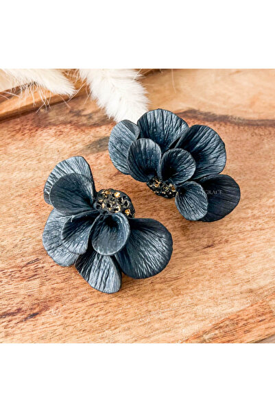 MYGRACE Handmade Earrings, Black, Flower, Oversized, Stud Type