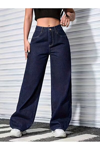 LAYAL MY BEAUTY Kadın Palazzo Salaş Rahat Kesim Likralı Yüksek Bel Jeans Kot ...