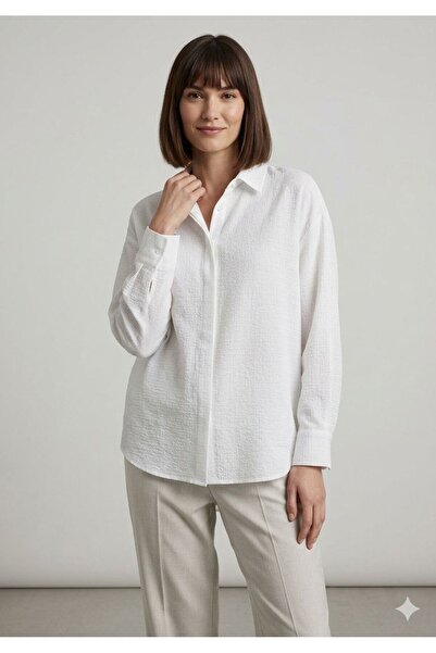 axy Women's White Oversize Shirt – Long Sleeve Buttoned Relaxed Fit Casual & ...