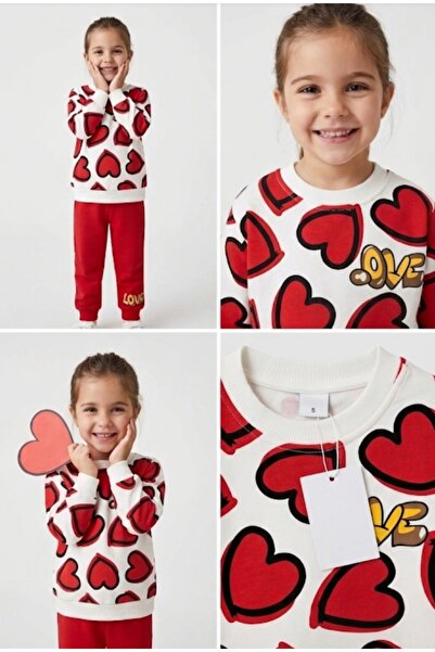 Yerli Girl's Red Heart Patterned 2-Piece Set - 100% Cotton, High Quality and ...