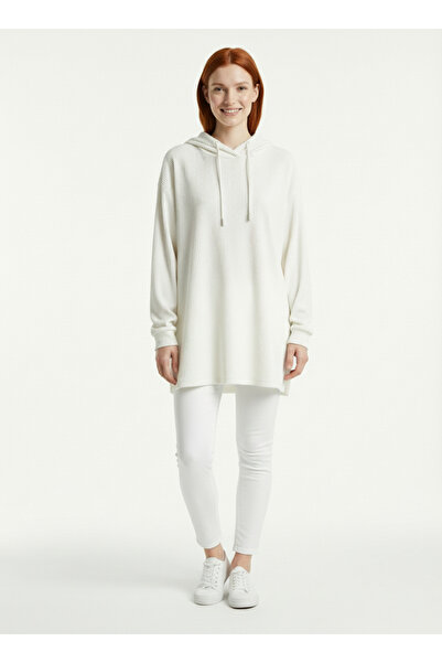 Neden Tekstil Women's Hooded Relaxed Fit White Sweatshirt
