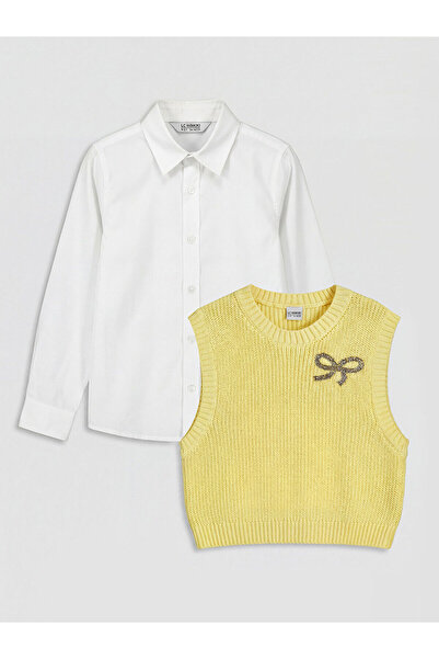 LC Waikiki Nevavm Girl's Knitwear Sweater and Shirt with a Difference