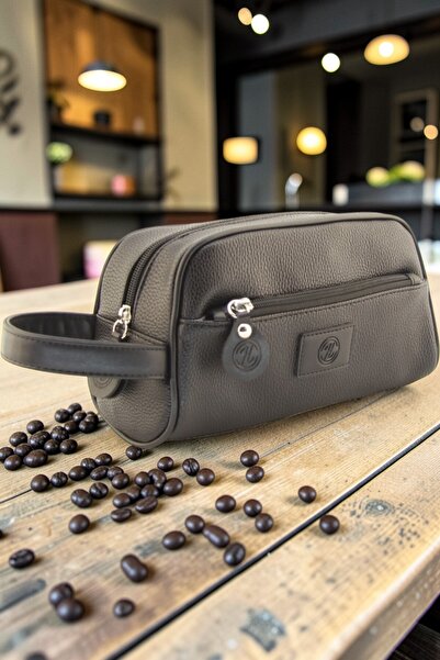 QUB CLUB Unisex Black Leather Waterproof Shaving Organizer Personal Care Trav...