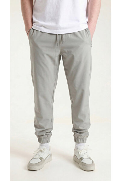 Quanlex Erkek Gri Paraşüt Kumaş İnce Yazlık Eşofman Altı 3 Cepli Fermuarlı Pa...