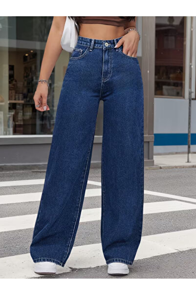 LAYAL MY BEAUTY Kadın Palazzo Salaş Rahat Kesim Likralı Yüksek Bel Jeans Kot ...