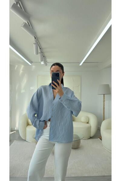 LUUNA STORE STRIPED OVERSIZED SHIRT - BLUE